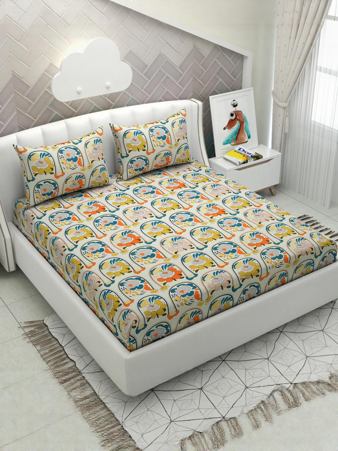 Hidecor Elastic Fitted Bedsheet - 72X78 inch size Fits upto 8 Inches Mattress, Cream