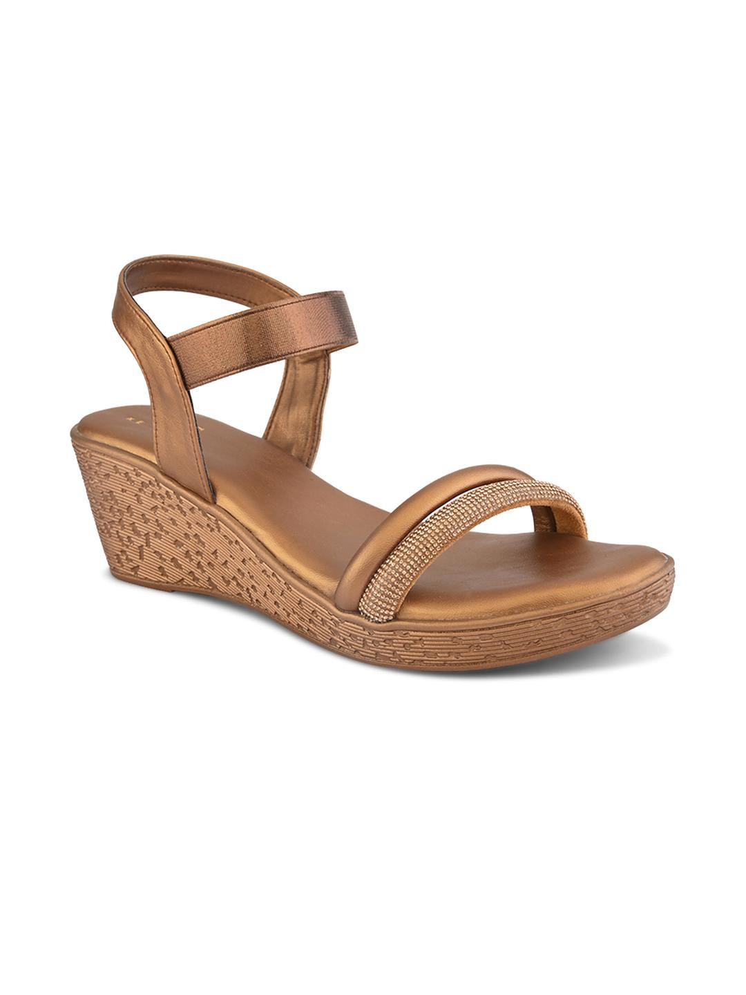 XE Looks Copper Leather Wedge Heels