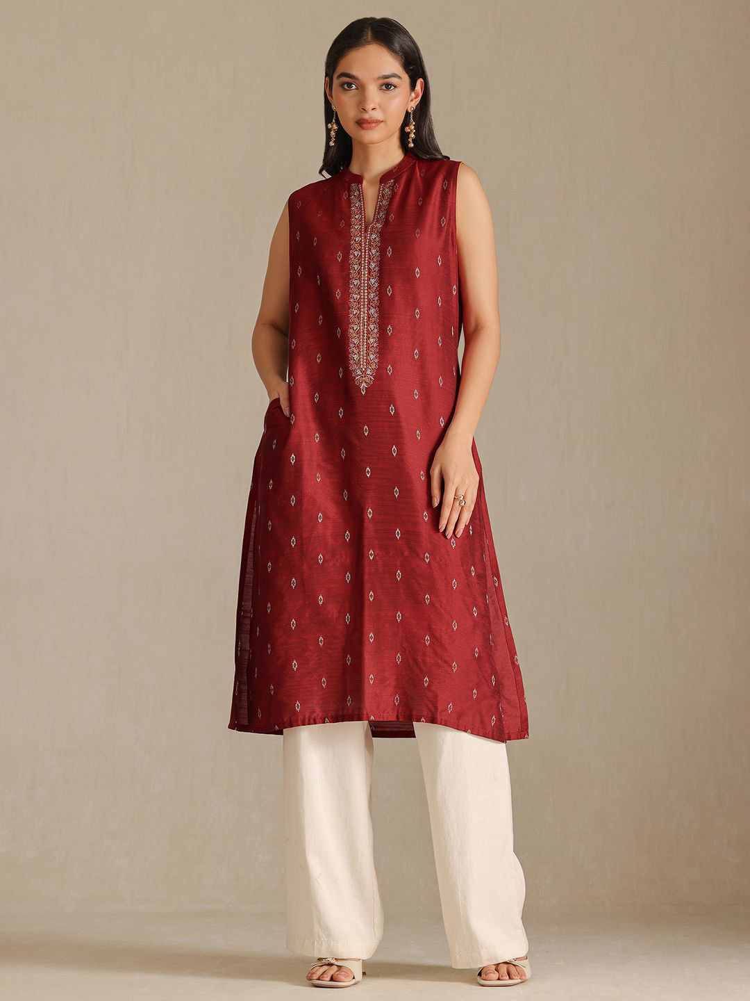 Soch Sleeveless Mandarin Collar A-Line Kurta