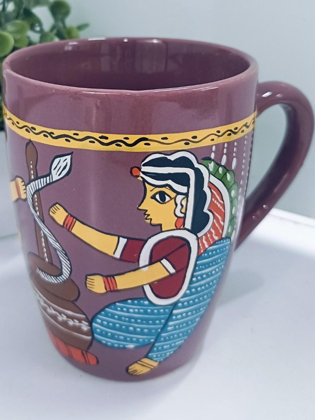 WEAVEHAND Traditional Indian Folk Art Printed Purple Ceramic Coffee Mug