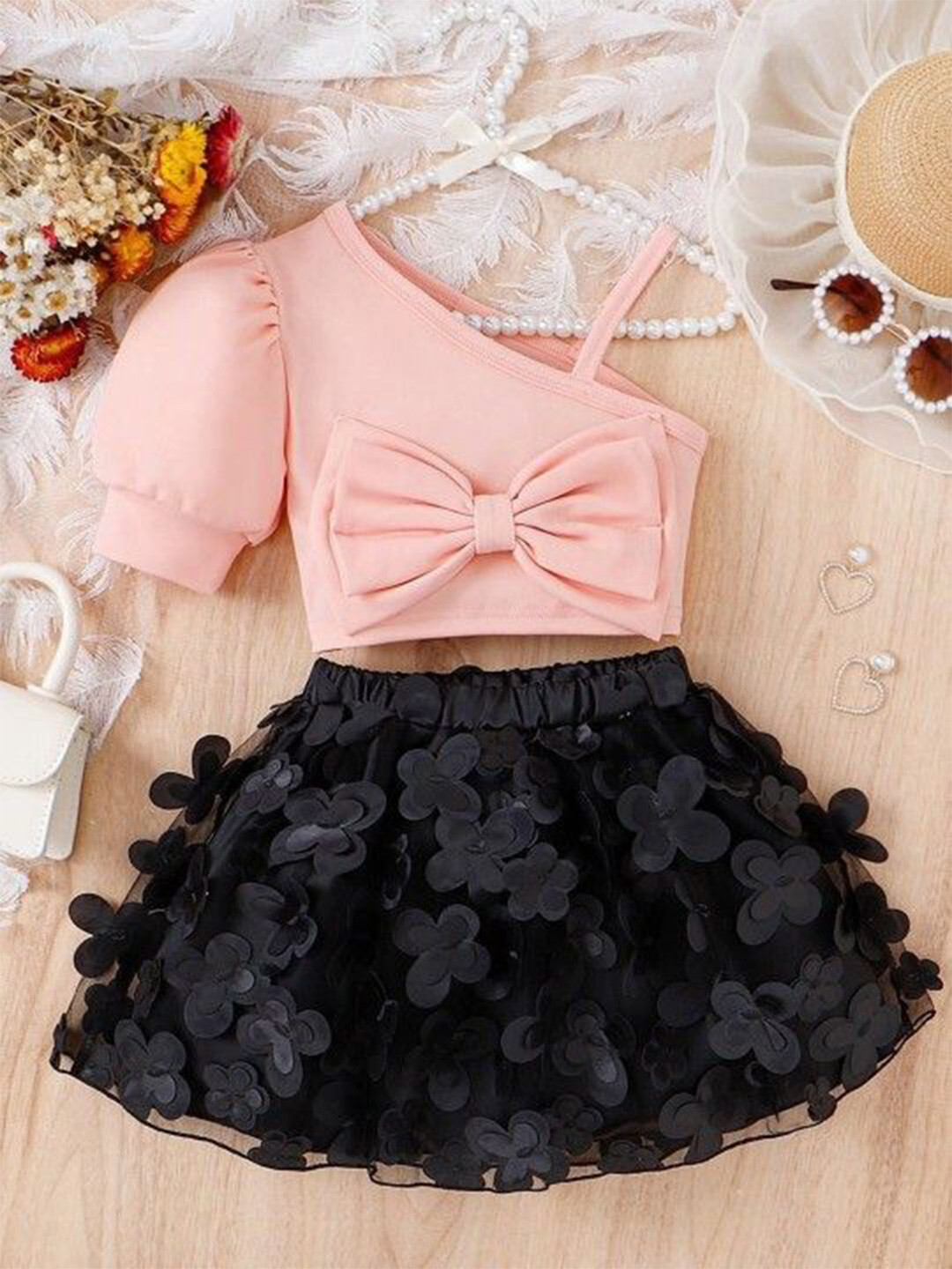 FREE BIRDS Girls One Shoulder Top With Skirt