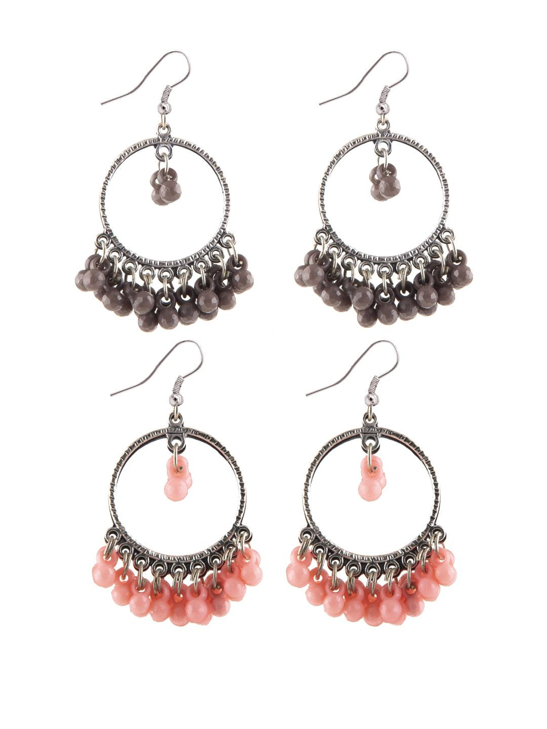 Combo Silver Oxidize Grey & Pink Earrings for Girls