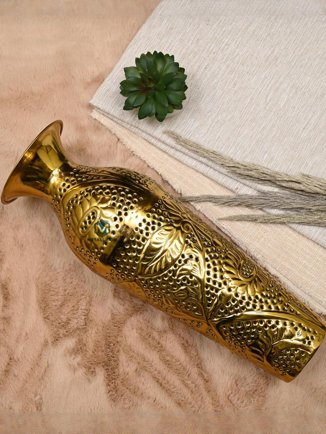 METALLICON Gold-Toned Decorative Flower Vase - 17 Inches