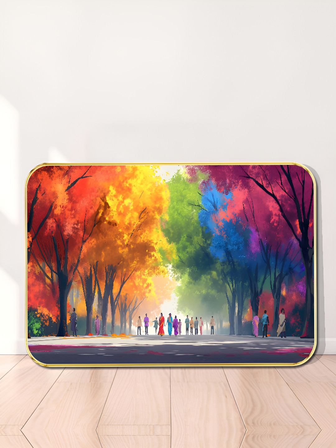 SAF Red & Blue Colorful Indian Street Scene Wall Art