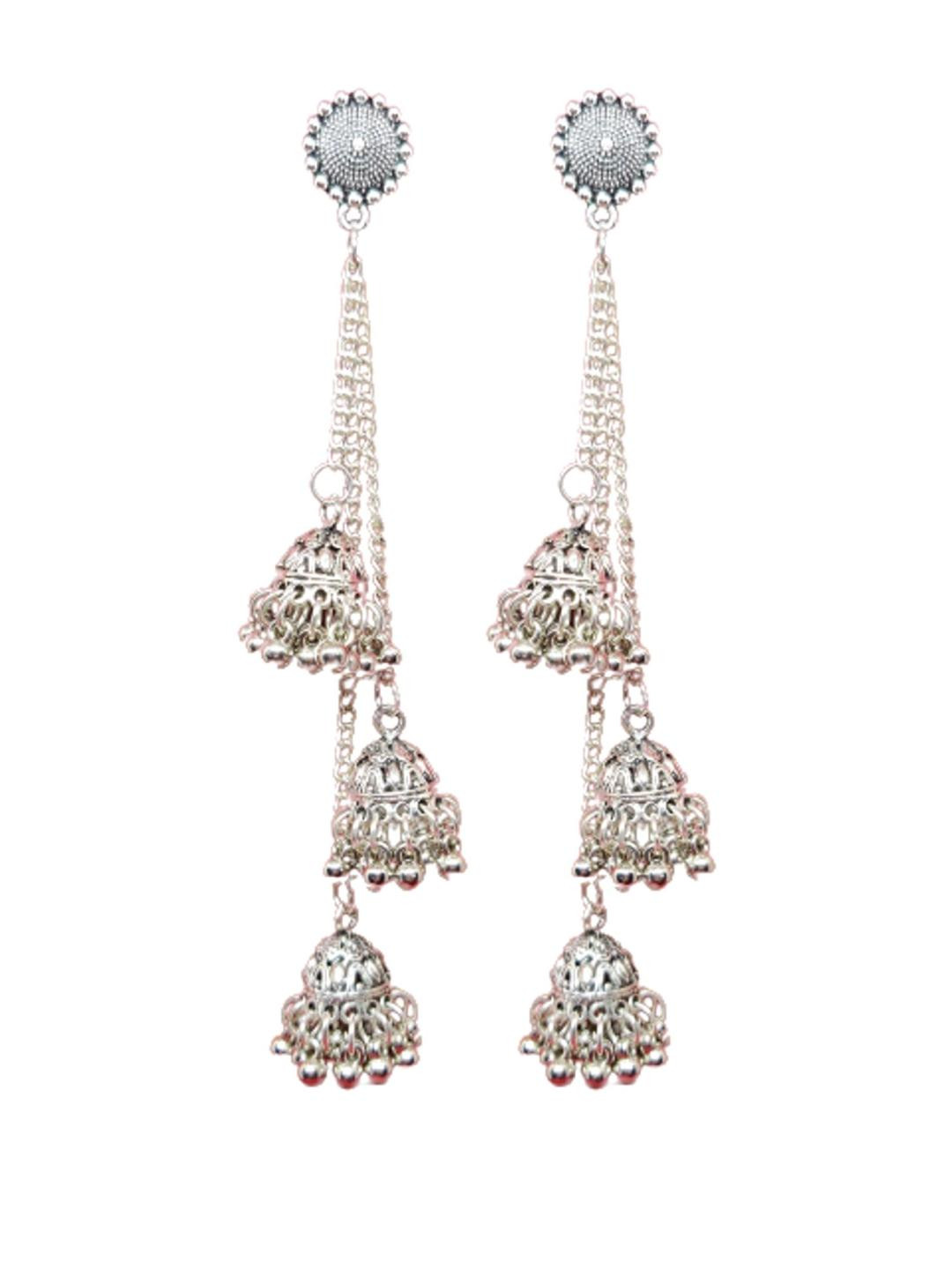 Weariton Women Silver Long Jhumkas Earrings