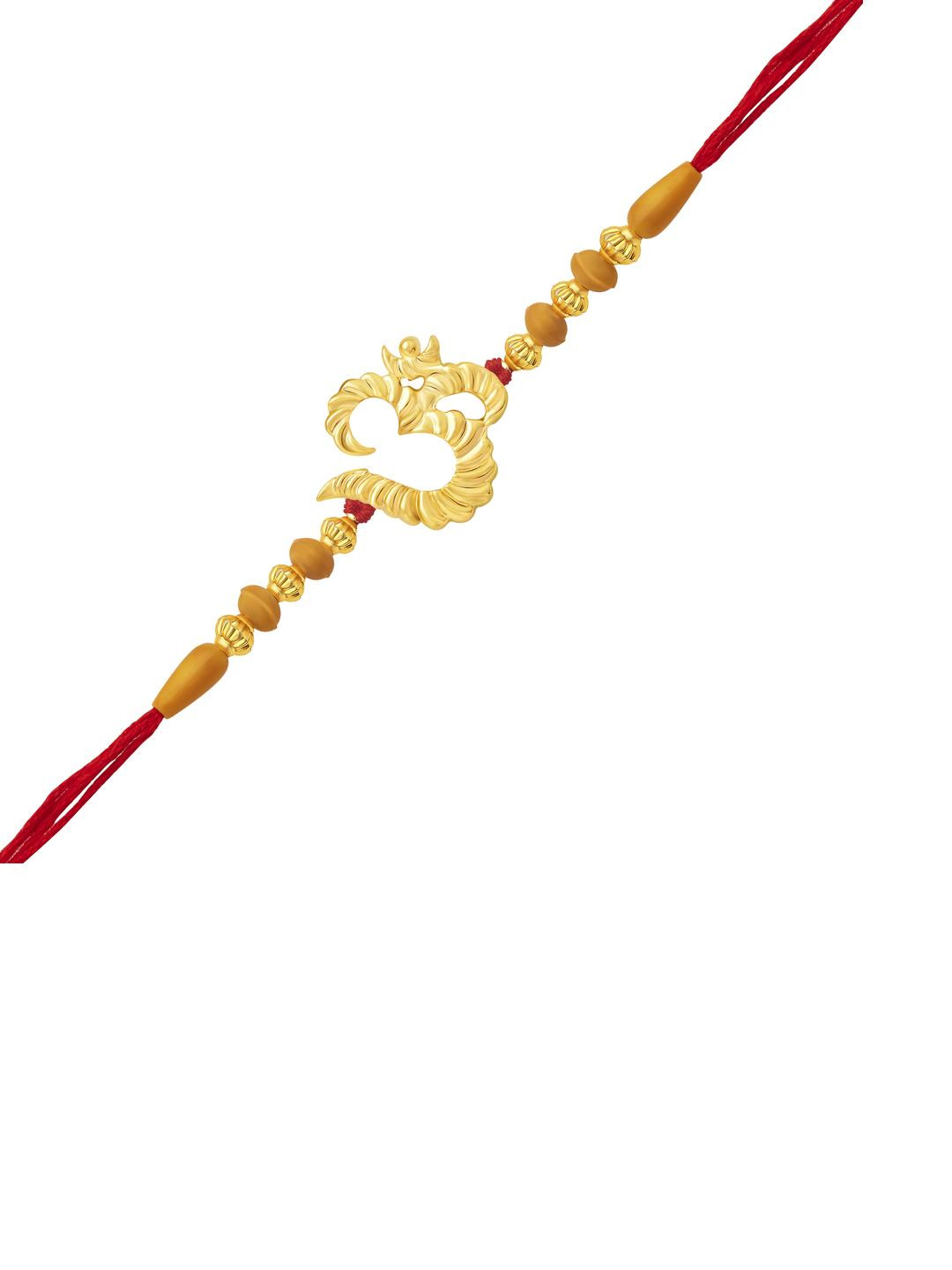 VIVASTRI Unisex Gold Color Red Thread Rudraksha Om Rakhi