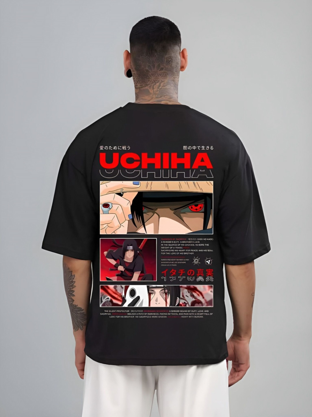 Hatke Trends Men Naruto Graphic Printed Round Neck Cotton Oversized T-shirt