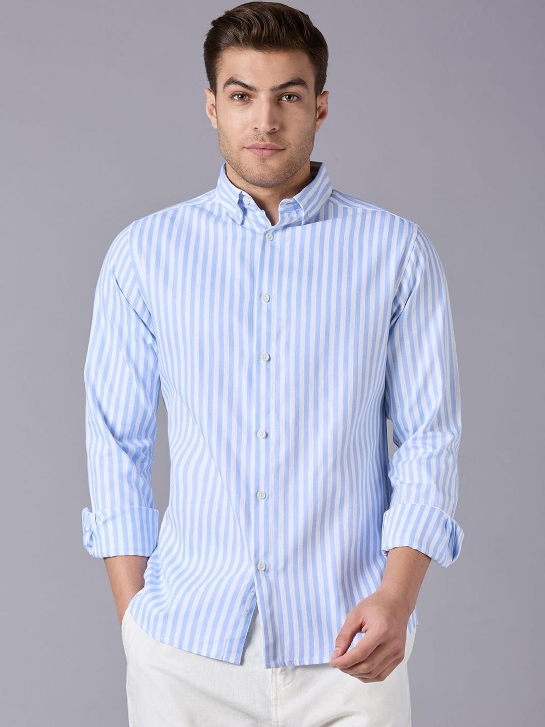 Mast & Harbour Blue & White Oxford Striped Relaxed Cotton Shirt