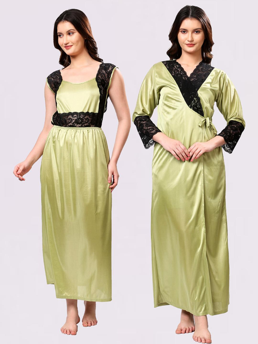NIGHT KEYS Pack Of 2 Solid Short Sleeves Maxi Sweat Nightdress