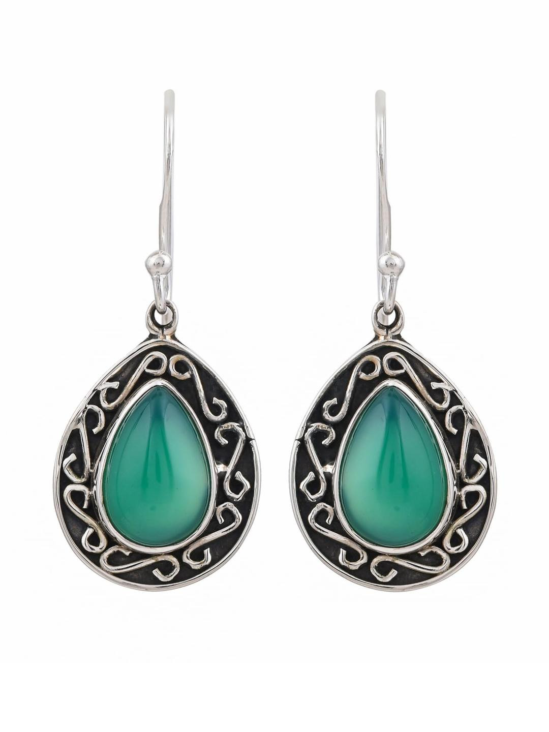 Silver Planets Women Green Earrings
