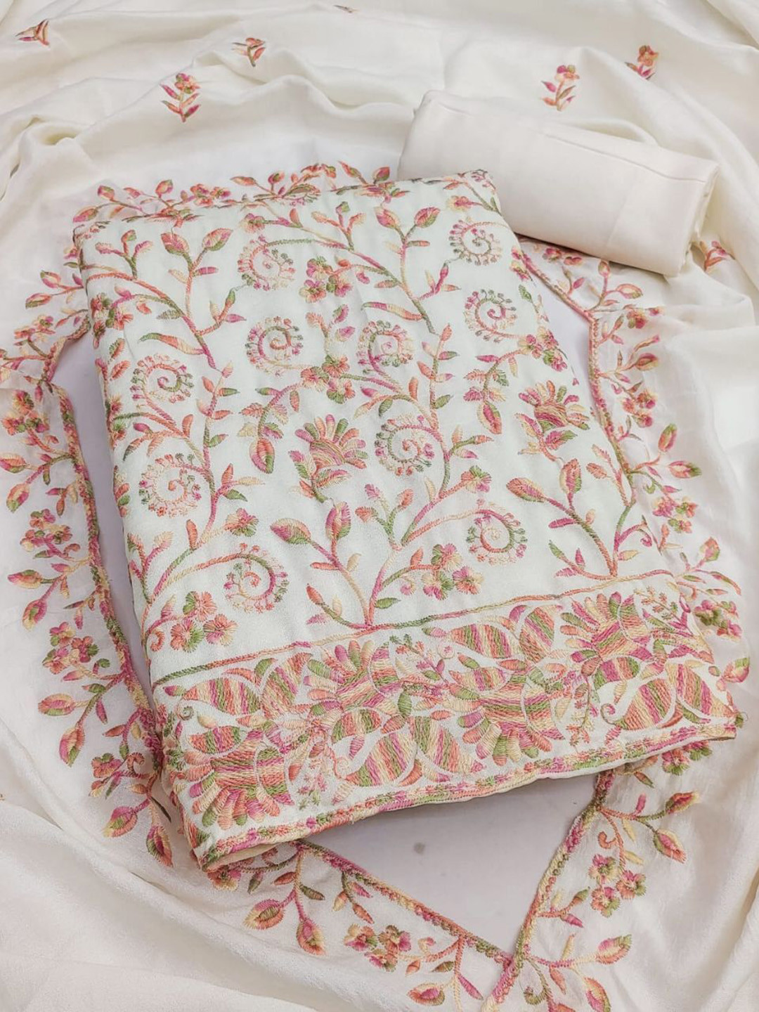 Rangtulika Ethnics Floral Embroidered Therad Work Unstitched Dress Material