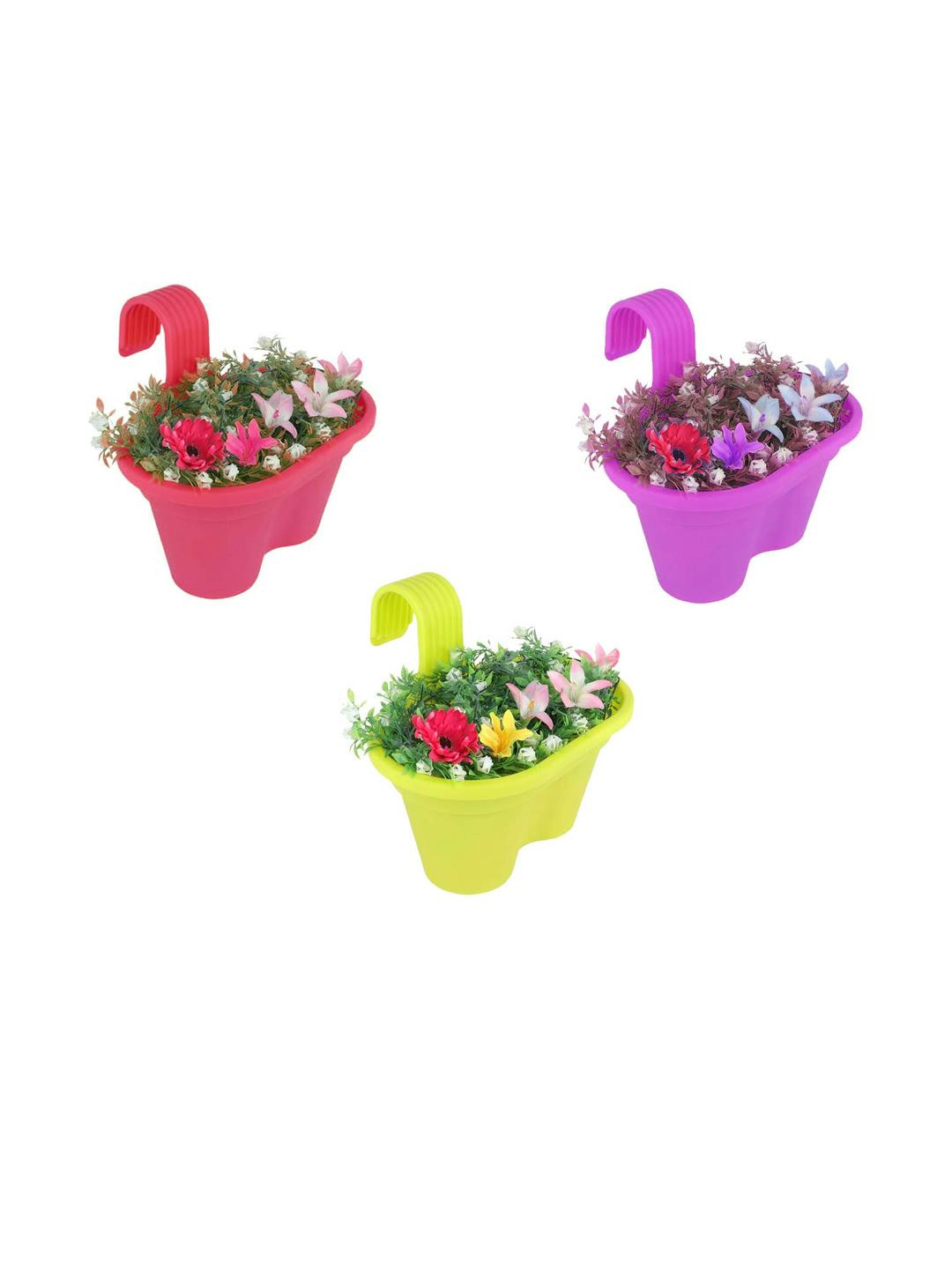 Go Hooked Pack of 3 Multicolor Double Hook Railing Planter Pot