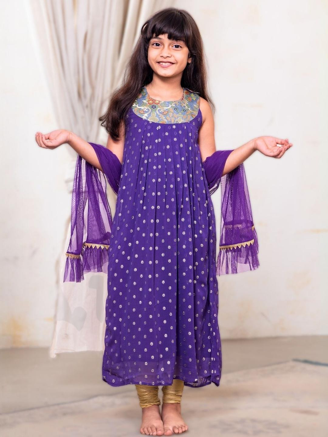 Tura Turi Girls Purple Georgette Kurta Sets