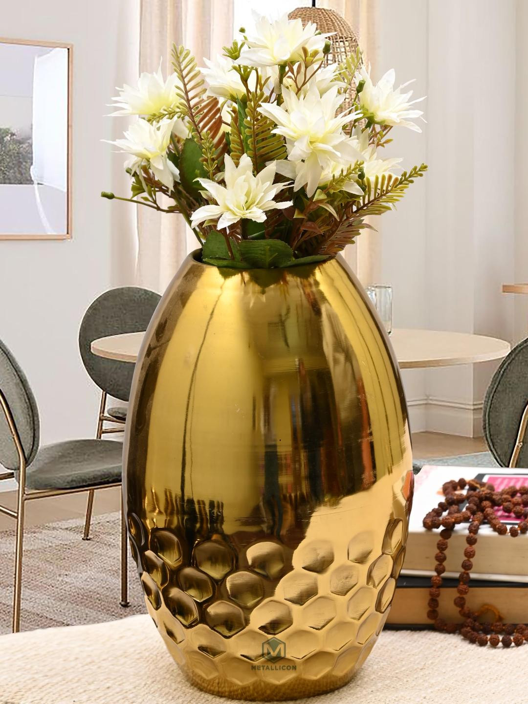 METALLICON Gold Honeycomb Texture Iron Vase