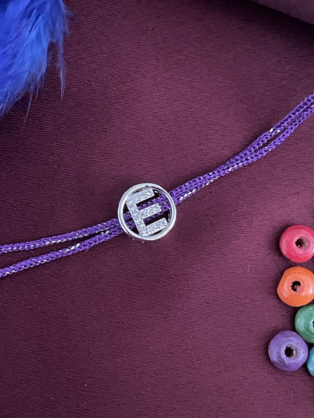 Digital Dress Room E Letter Initial AD Studded Thread Rakhi