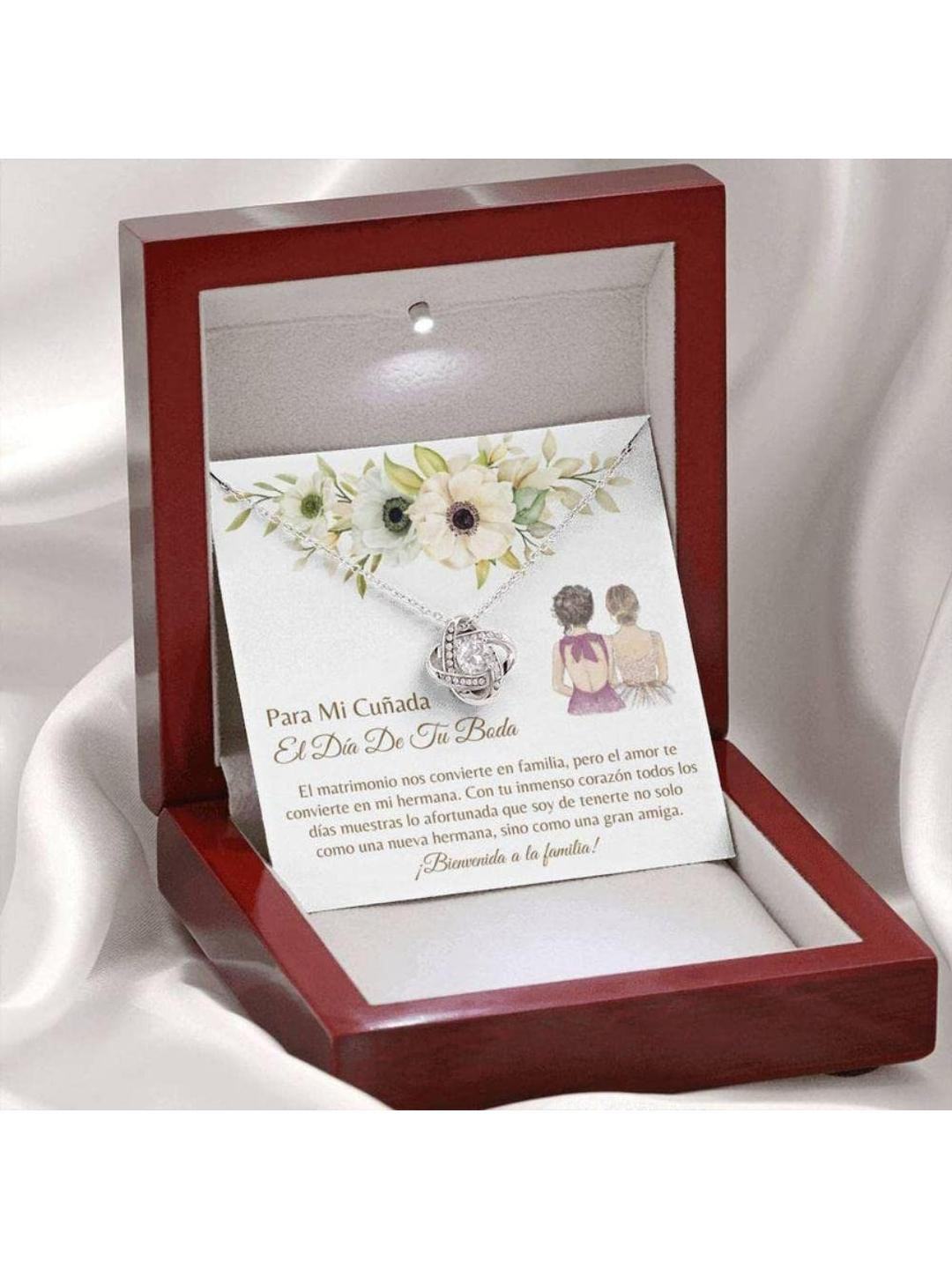 Silver Gift Sister Necklace, Cunada Regalo Boda Latina Sister In Law Carta Cunada Boda Spanish Wedd