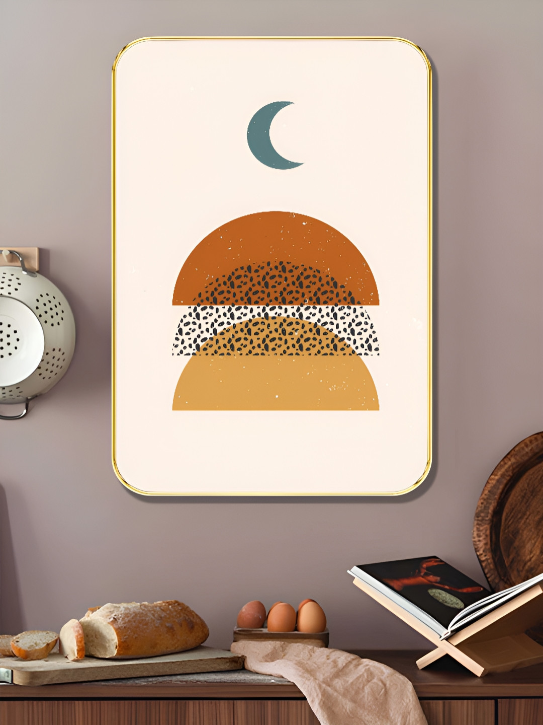 SAF Brown & Green Boho Geometric Printed MDF Wooden Wall Art