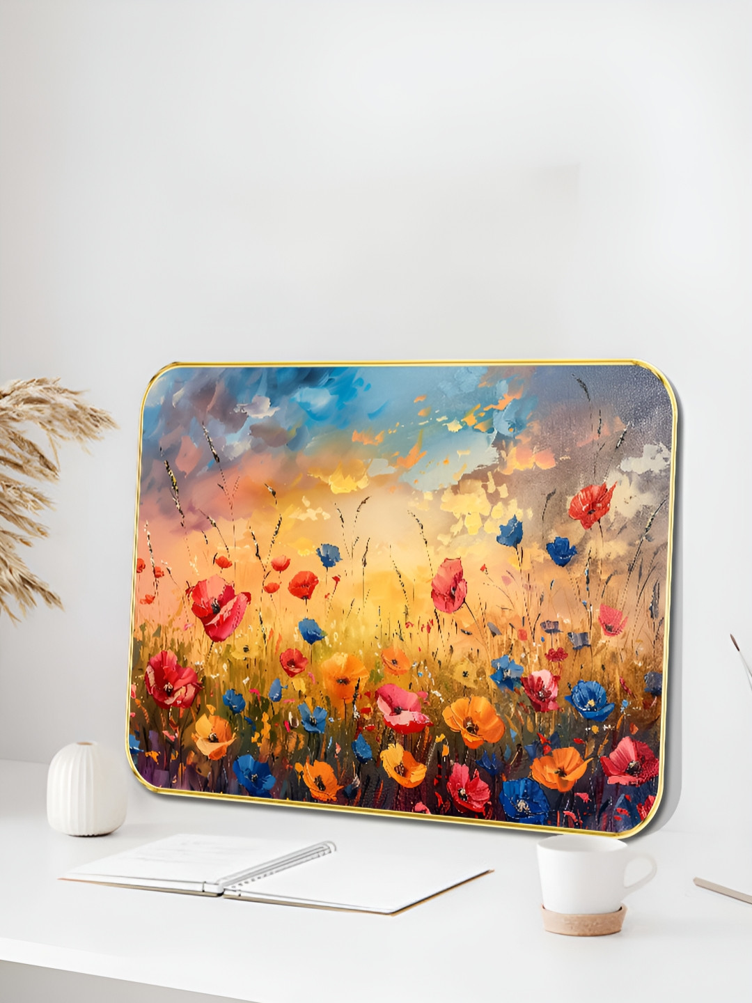 SAF Orange & Red Sunset Bloom Field Printed Wall Art