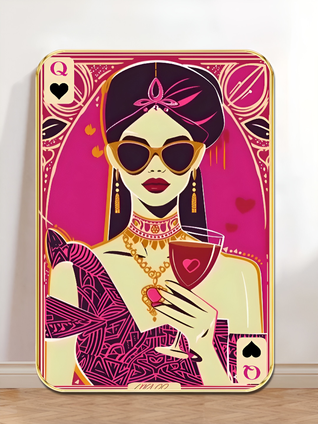 SAF Pink & Brown Luxury Queen Playing Card Wall Art