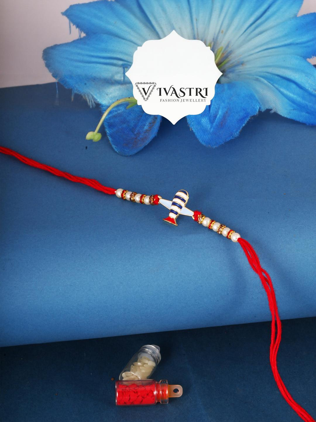 Vivastri Airoplane Gold and Rhodium Plated Alloy Rakhi for Lovely Brother [VIVA1163RKG]