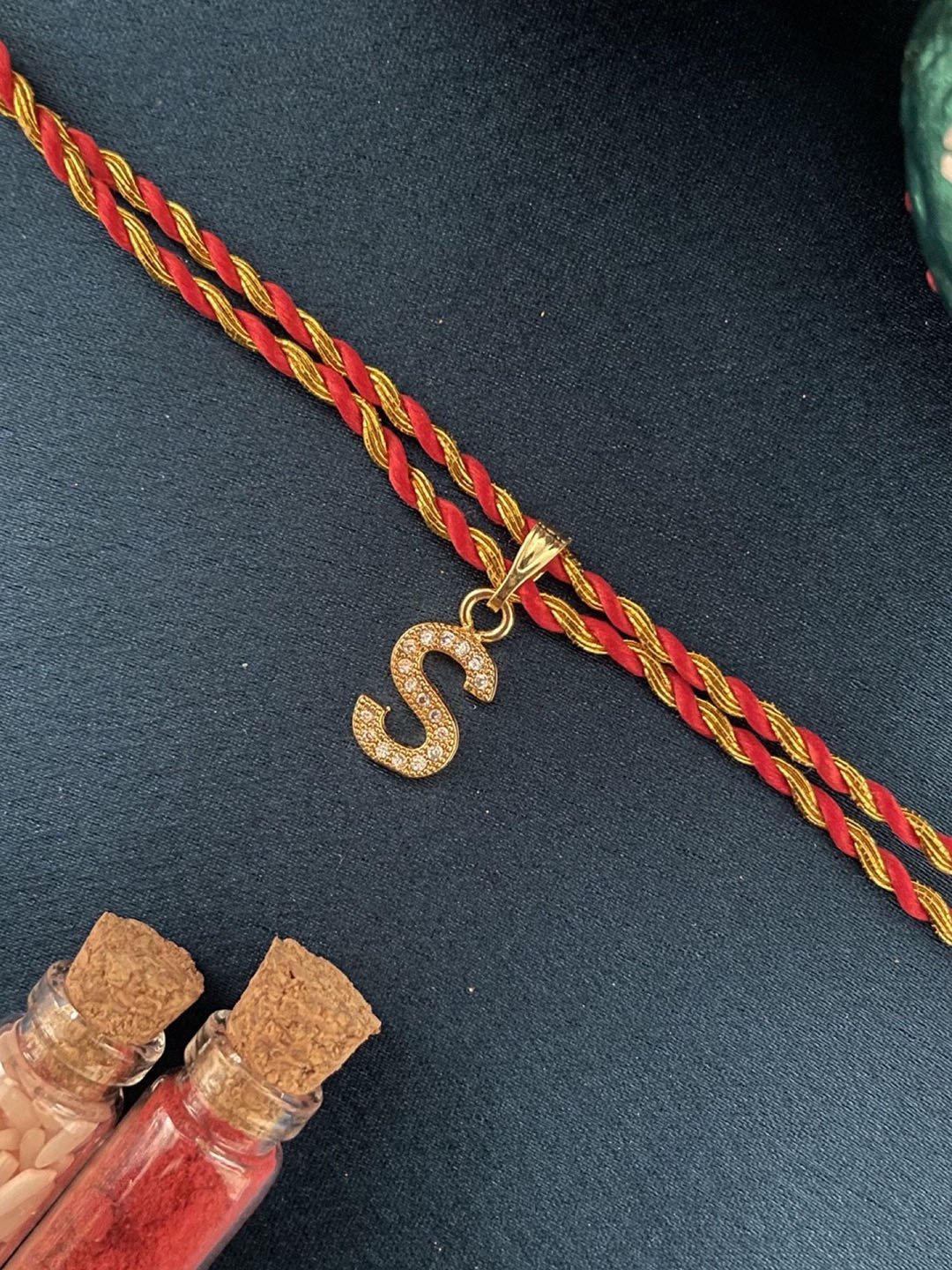 Digital Dress Room Gold Plated S Alphabet AD Studded Initial Thread Rakhi