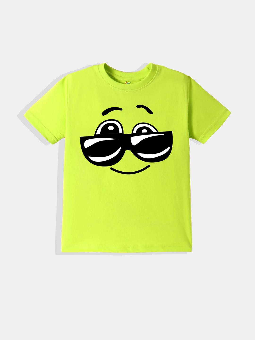 KAVEE Pure Cotton Half Sleeves Goggles Printed Bio Washed Tee -Neon Green
