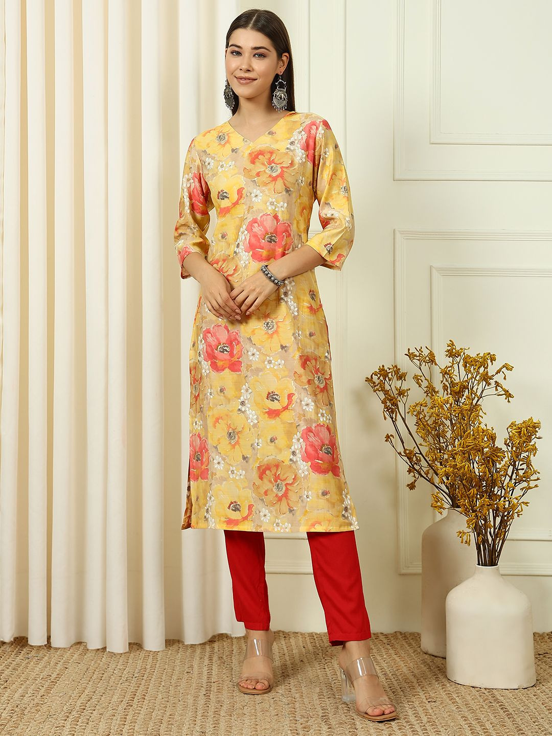 THE FAB FACTORY Women Floral Printed Daily Straight Kurta