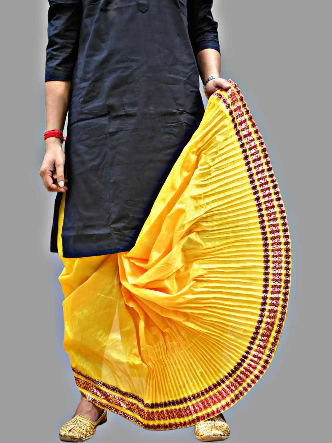 AMIT ONLINE Yellow Solid Dupion Silk Bengali Style Dhoti Pant