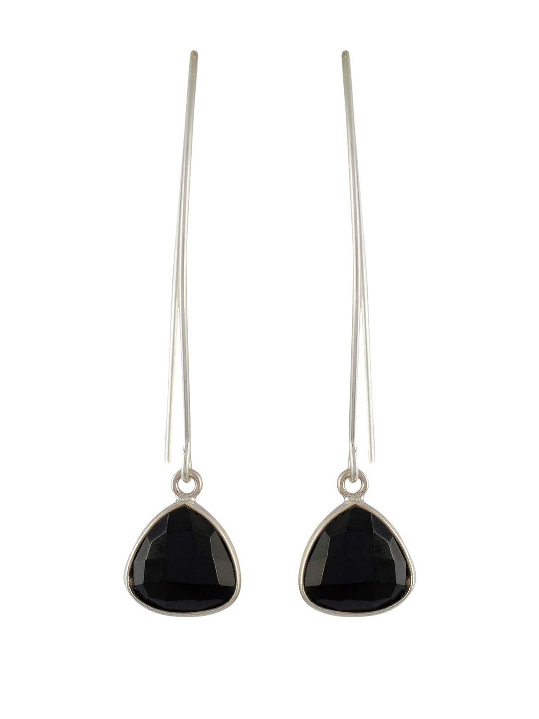 Silver Planets Women Black Earrings