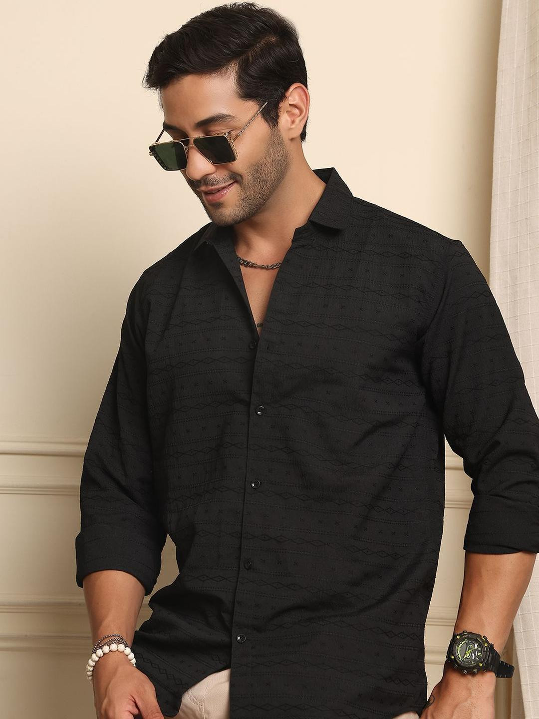 Metronaut Textured Sheer Cotton Casual Shirt