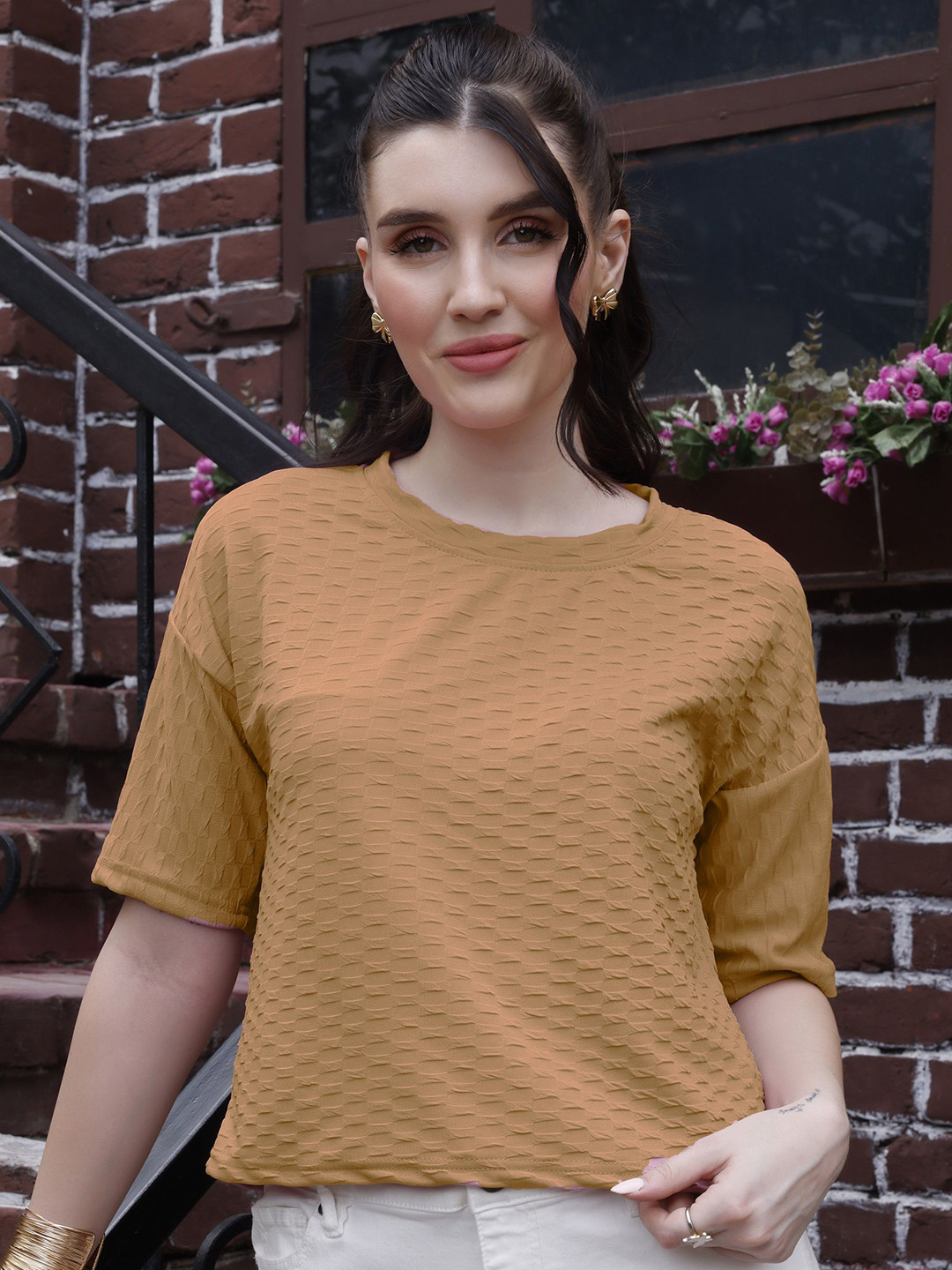 RAHI TRENDZ Women Khaki Textured Crop Top