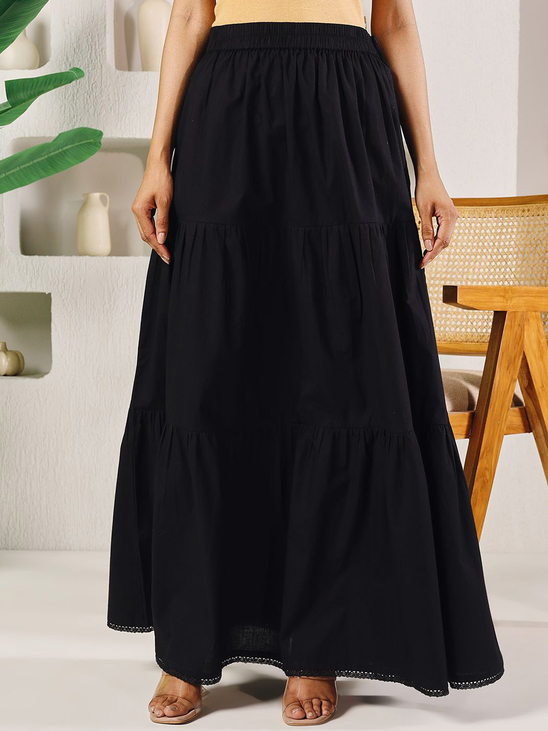 FIORRA Cotton Tiered Maxi Skirt