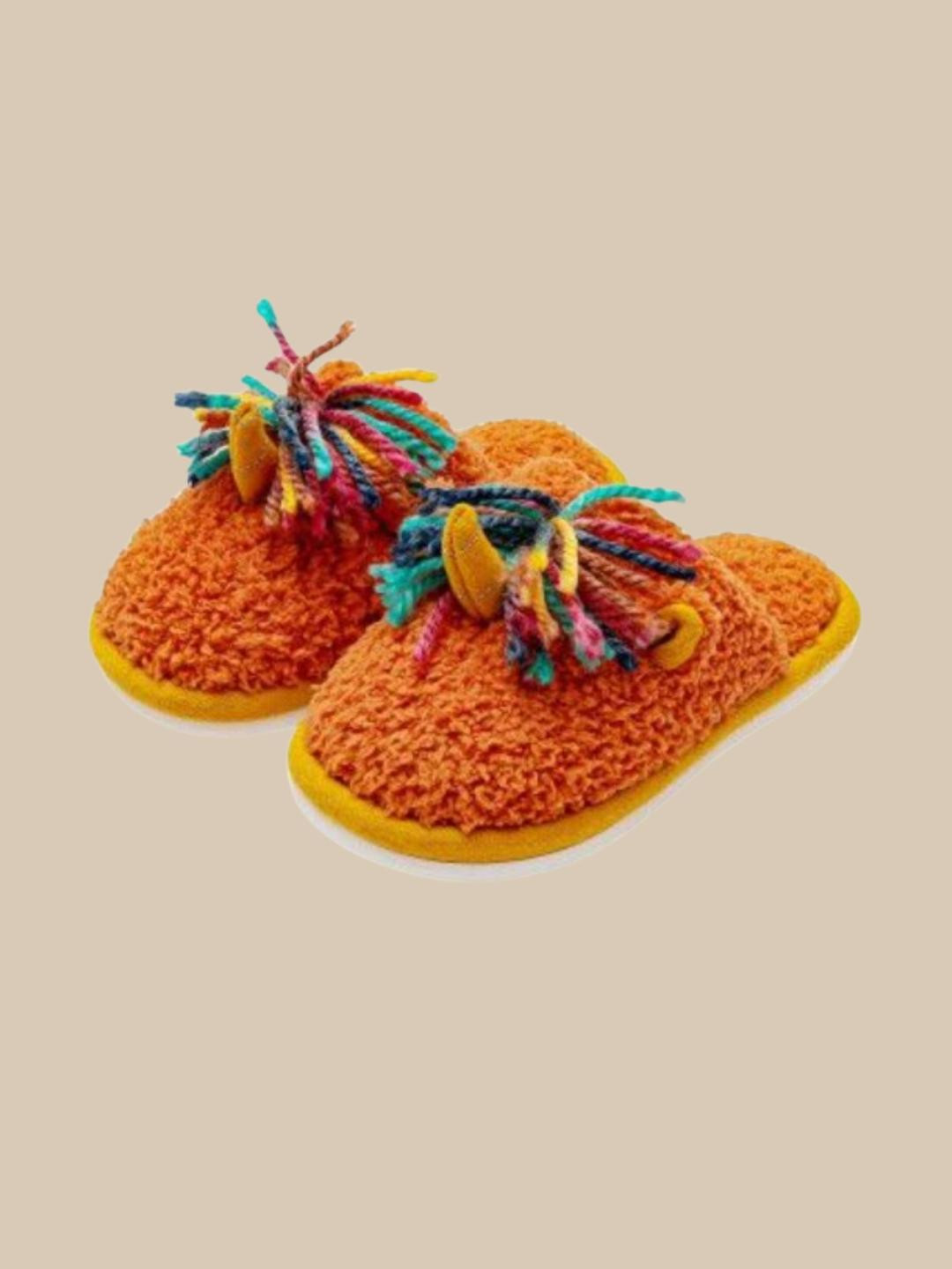 DRUNKEN Women Winter Orange Fur Room Slippers