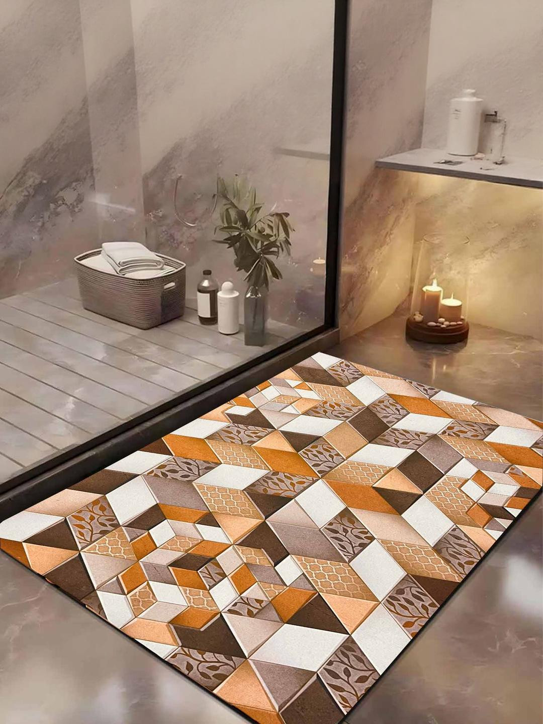 IVAZA Multi Colored Geometric Patterned 233 GSM Bathmat