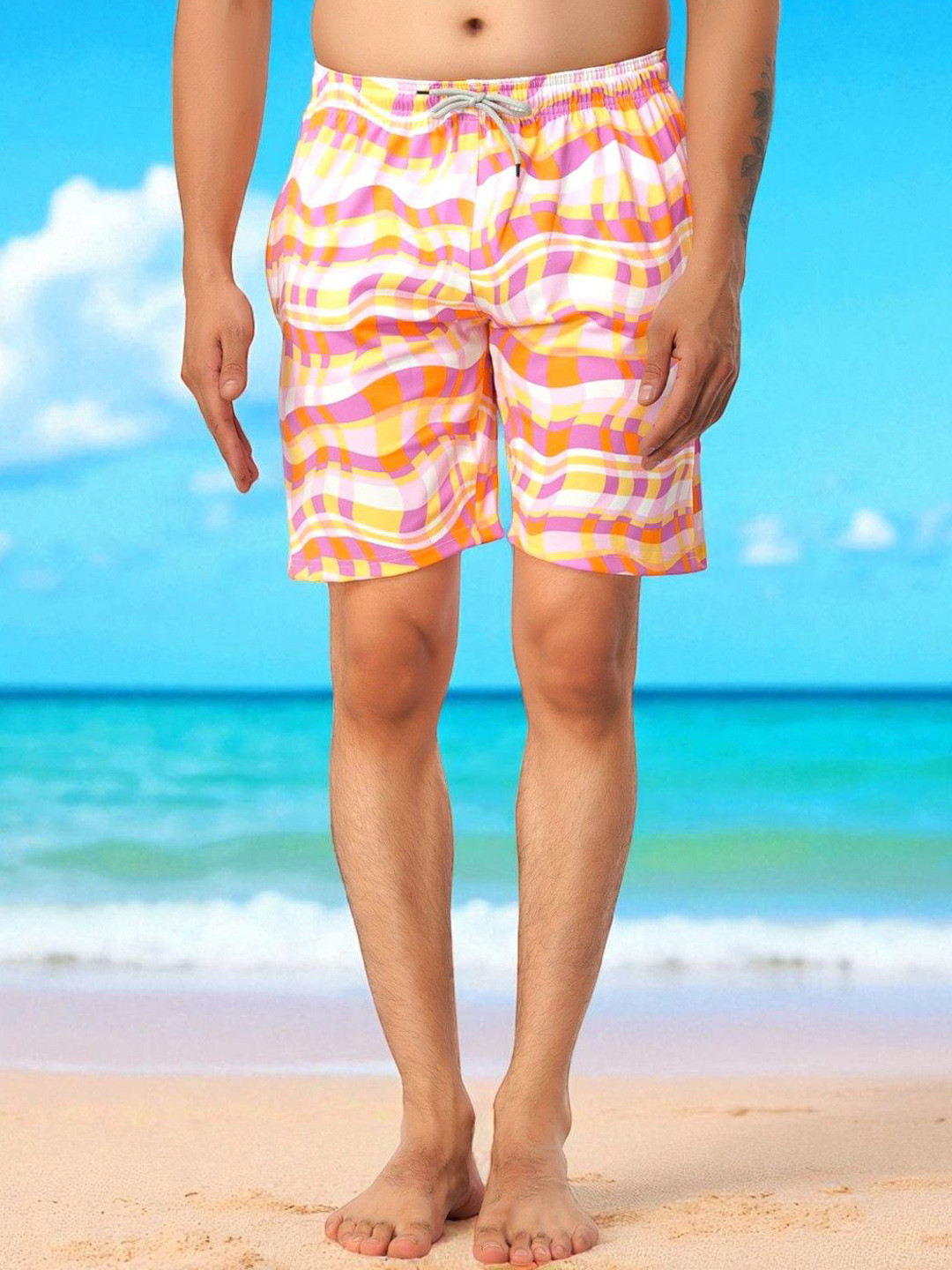 Brauch Men Printed Swim Shorts with Zip Pocket