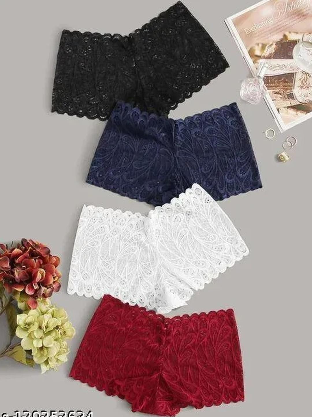 New stylish Black,Blue,White,Red Net Hipster Multicolor Panties Pack of 4