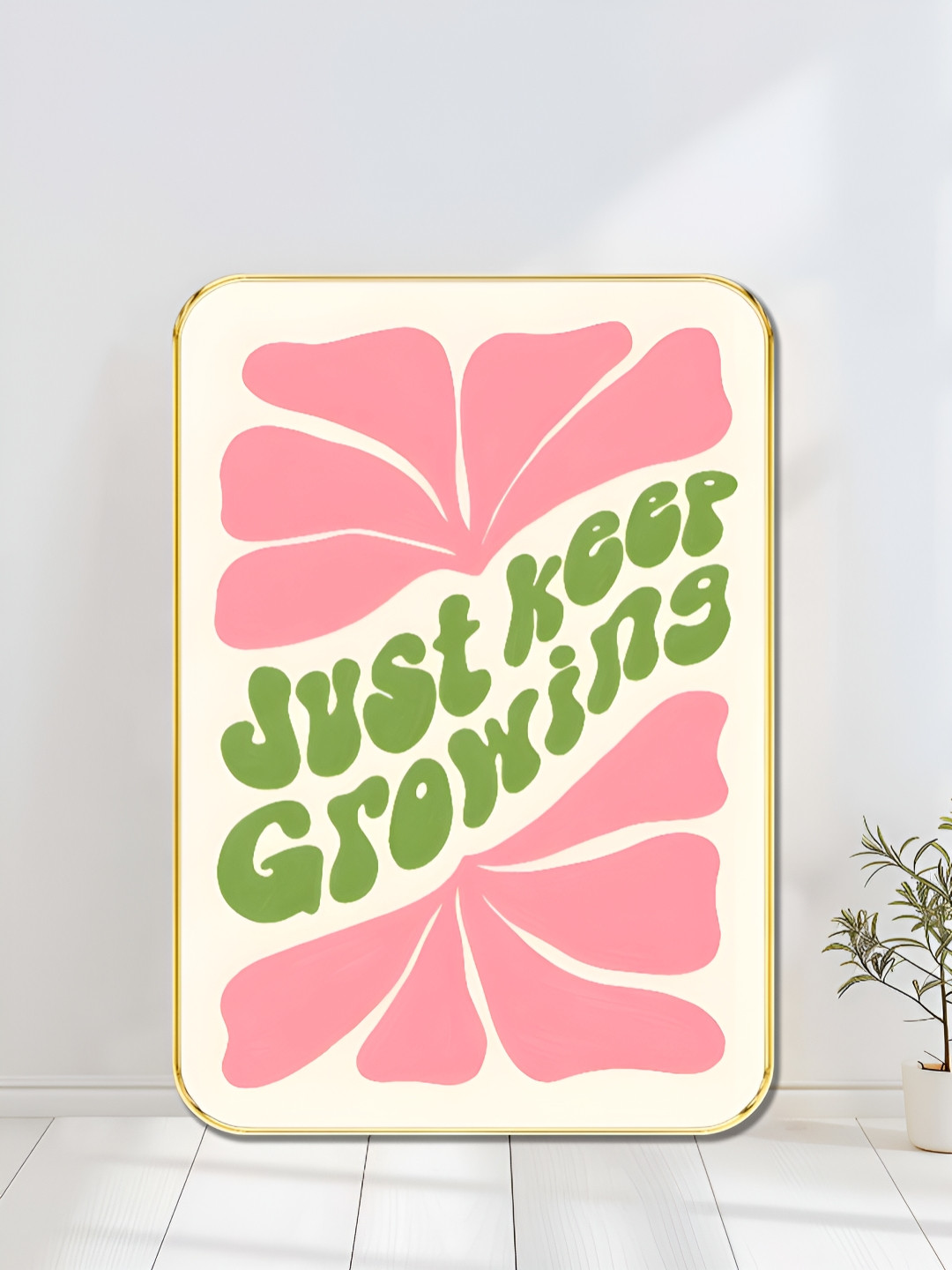 SAF Beige And Green Just Keep Growing Motivational Wooden Wall Art