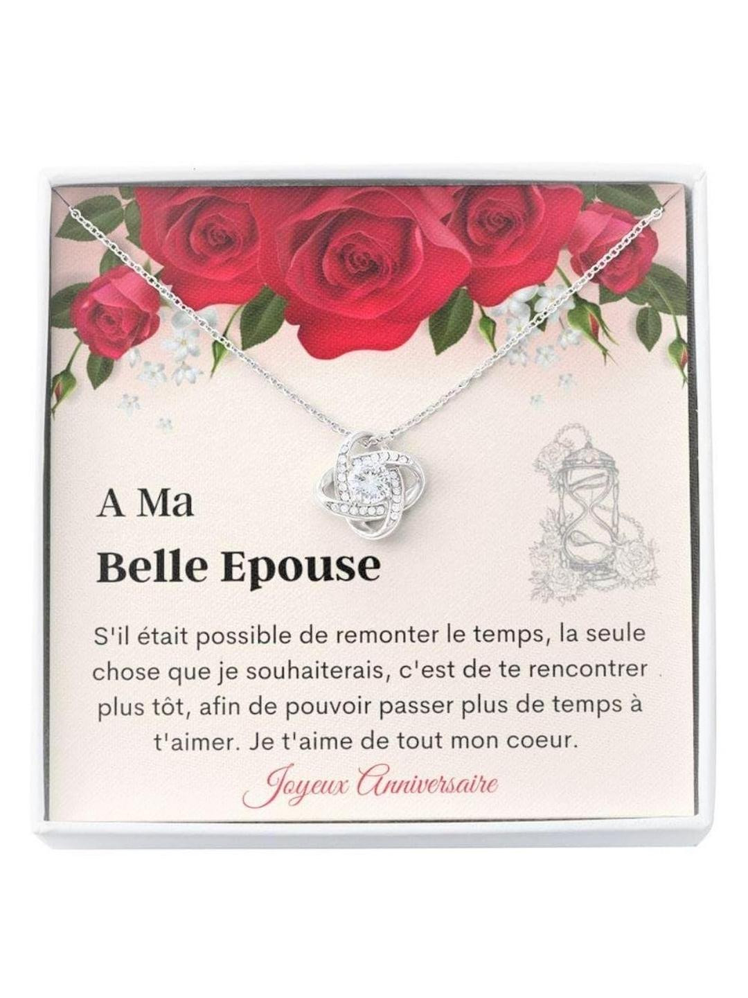 Silver Gift Wife Necklace, Joyeux Anniversaire Epouse French Anniversary Necklace Gift Collier Epou