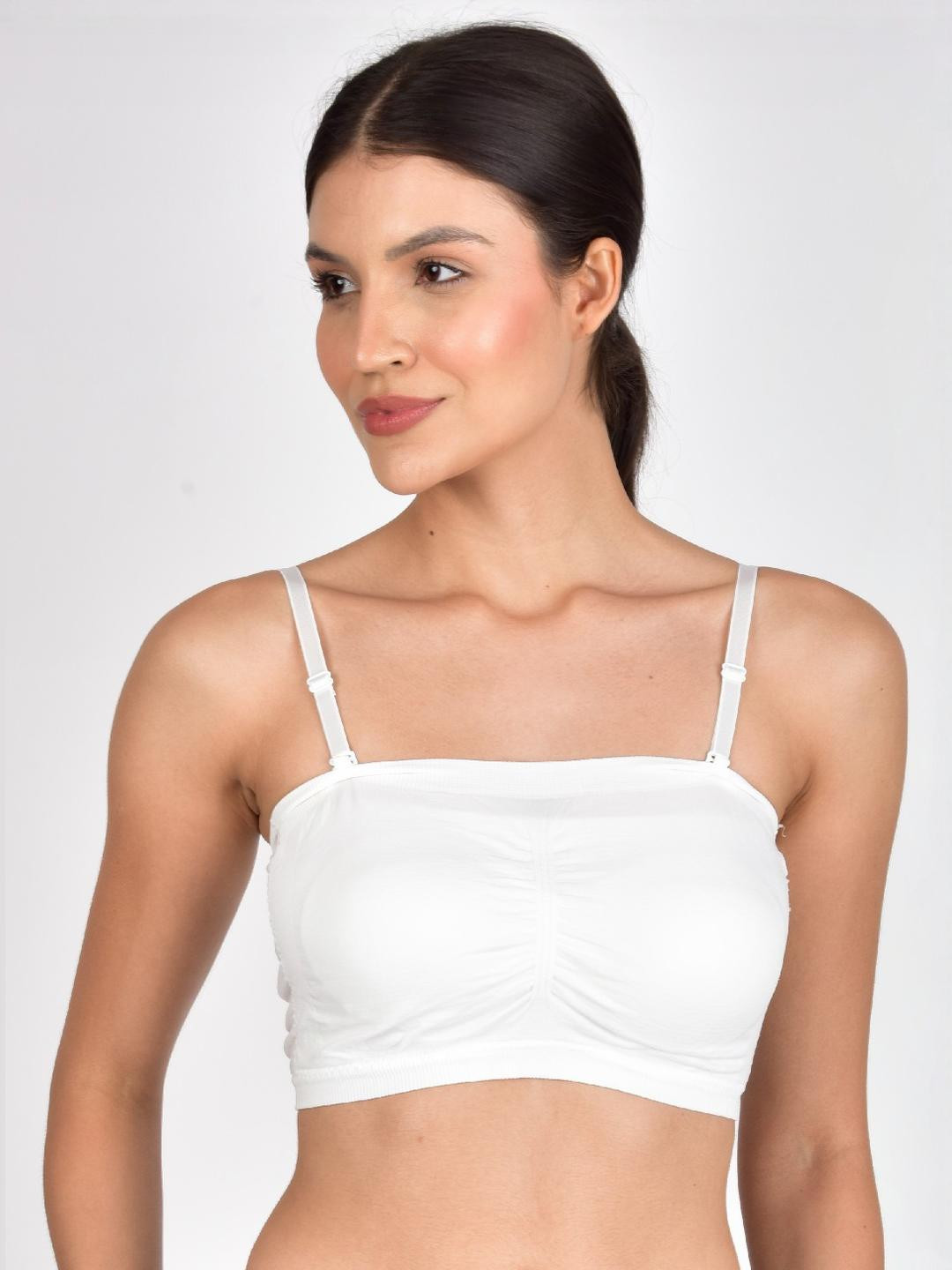 Tomkot Strapless Bras for Women Wireless Non-Slip Seamless White Tube Bra with Straps