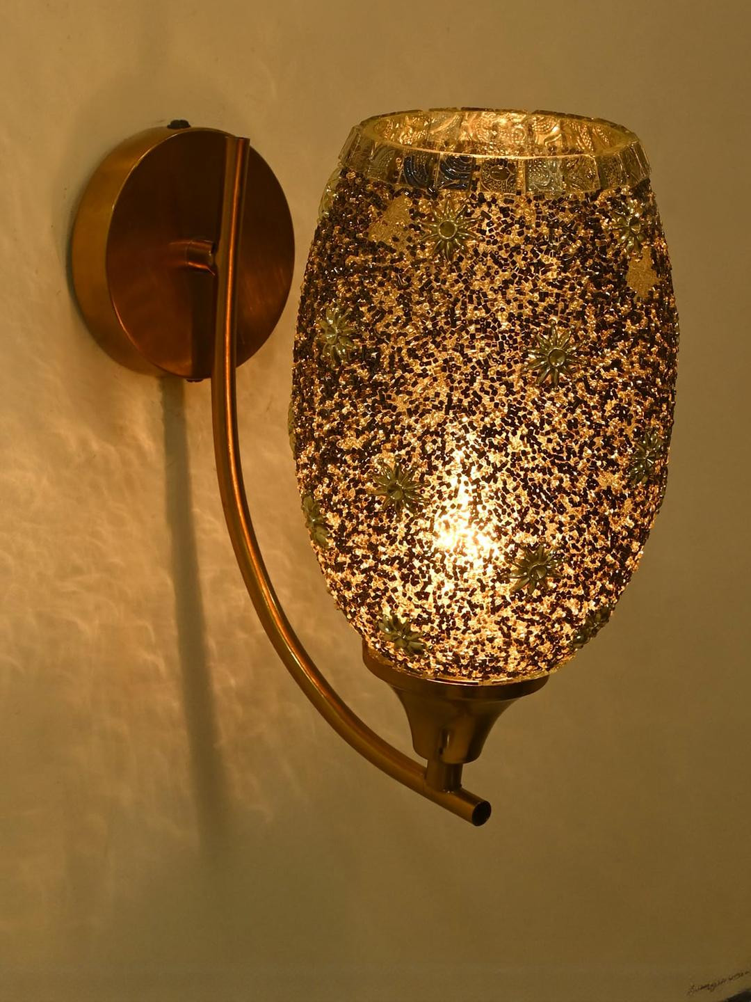 Somil Premium Designer Glass Wall/Night Lamp  Elegant  & Stylish Dcor Accent for Modern Interiors,  Color Black, Golden, Size:- 11 x 11 x 19.5 CM