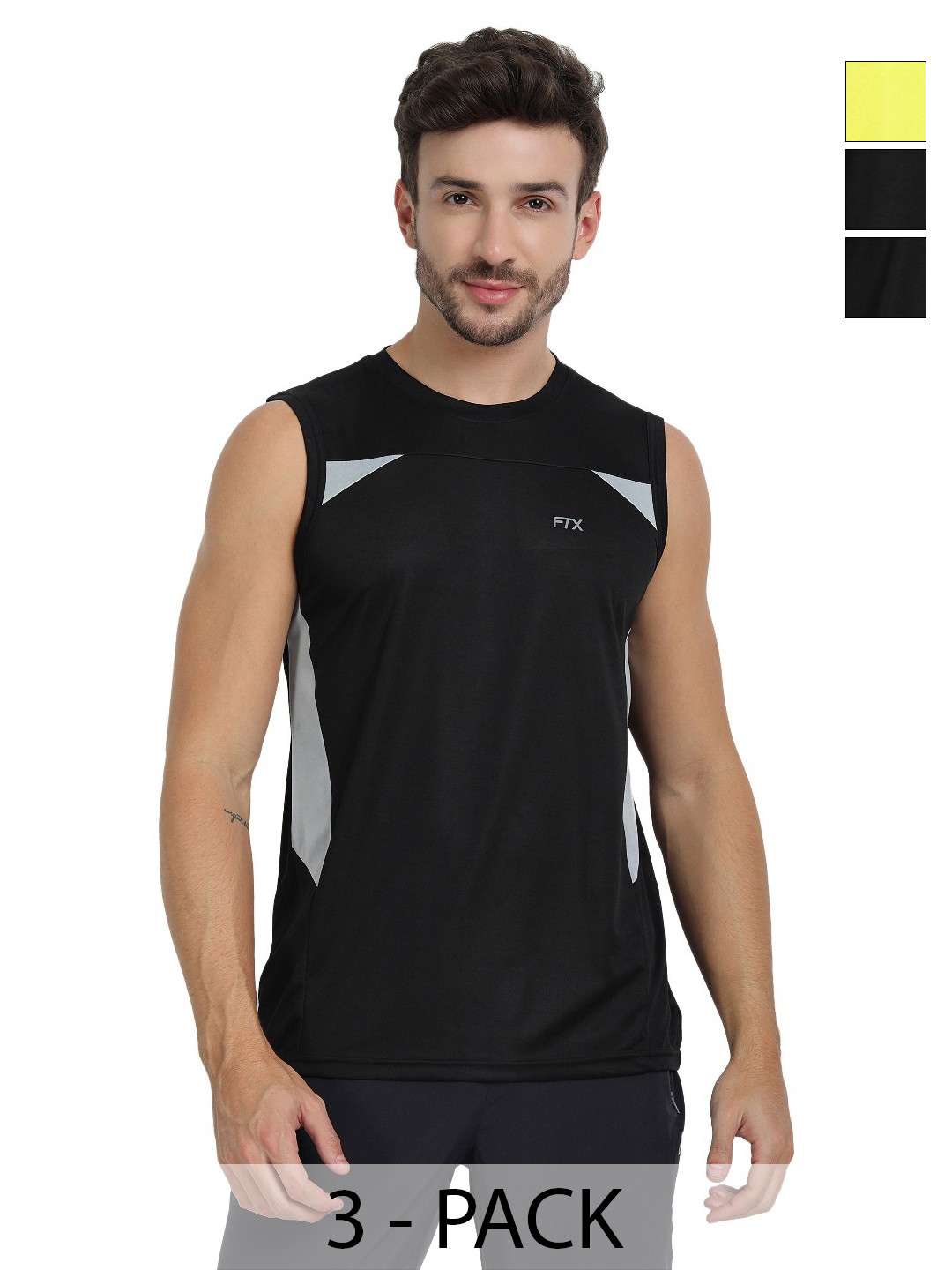 FTX Men Pack of 3 Solid Round Neck T-shirts