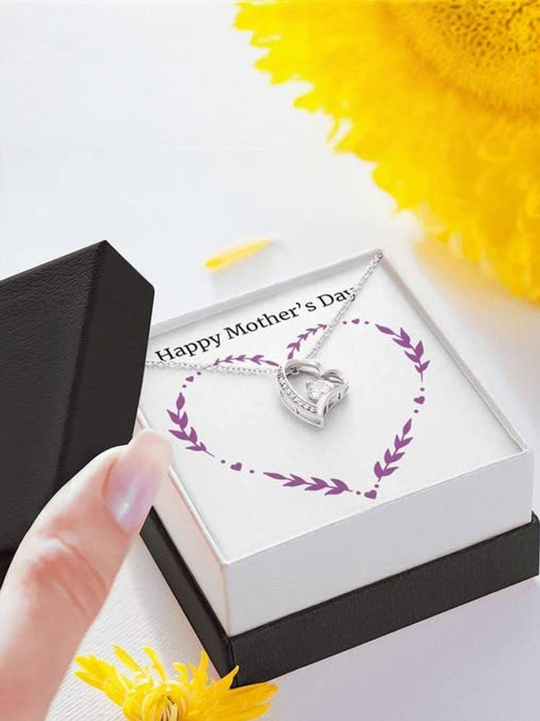 Sterling Silver Gift MOM NECKLACE, PURPLE HEART HAPPY MOTHERS DAY NECKLACE GIFT FOR MOM FOREVER LOV