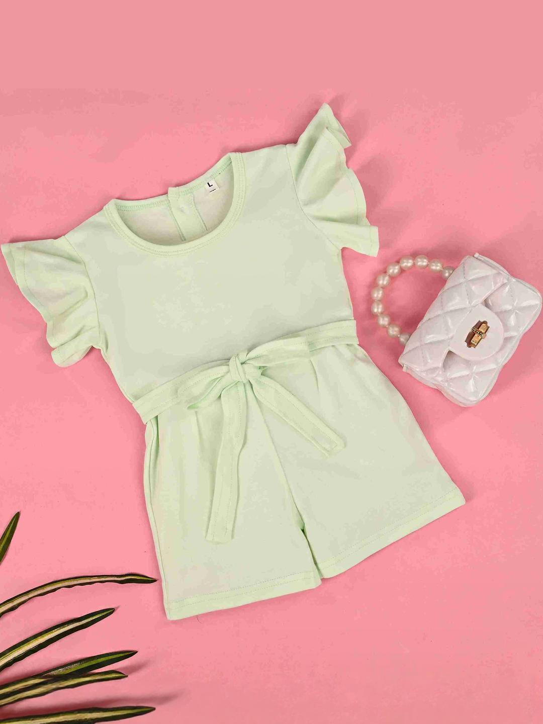 Hijo Kids Wear Baby Girl Light Green Jumpsuit
