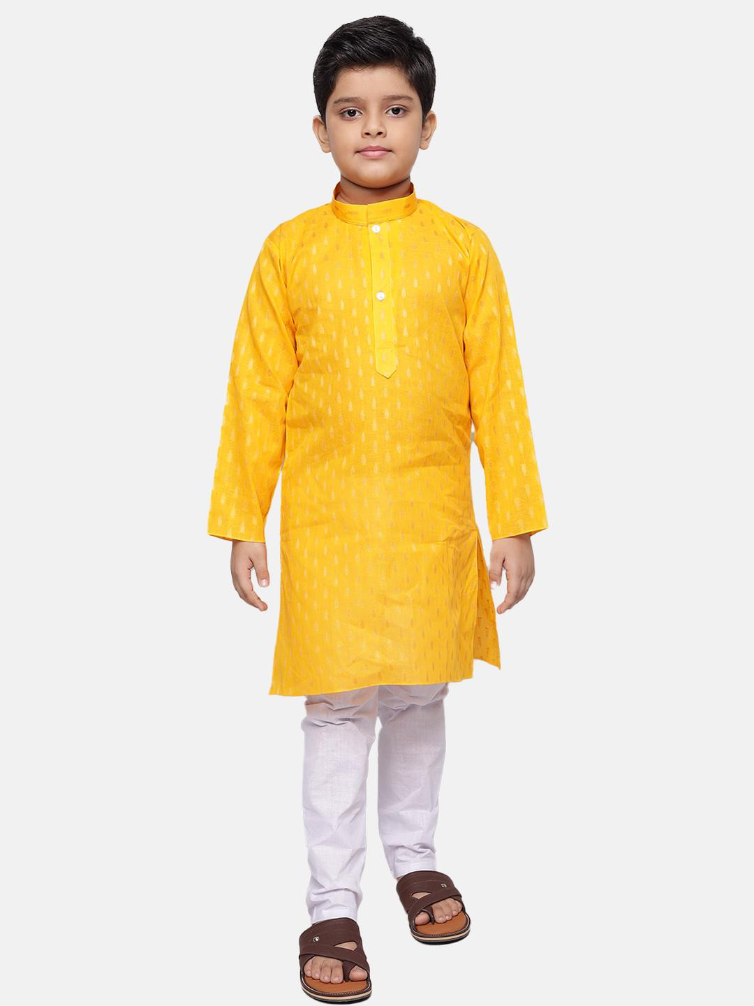 Covetus Boys Regular Yellow Kurta with White Dhoti Pant