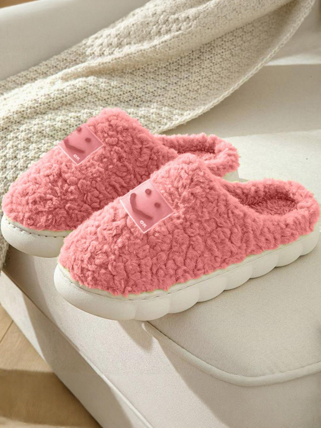 DRUNKEN Women Winter Pink Fur Room Slippers