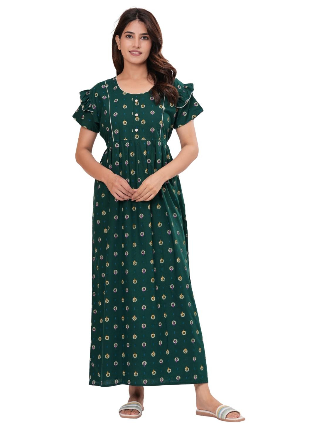 HARGUN NIGHT WEAR Women Green Nightdress