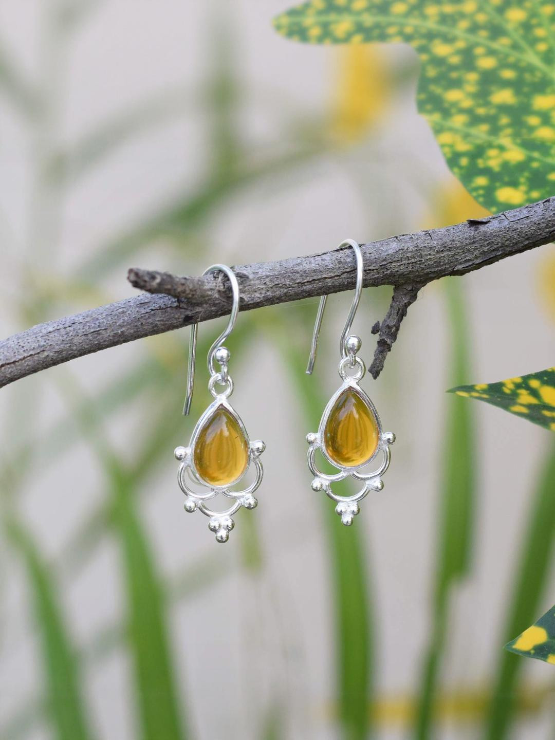 Silver Planets Women Yellow Silver-Plated Drop Earrings