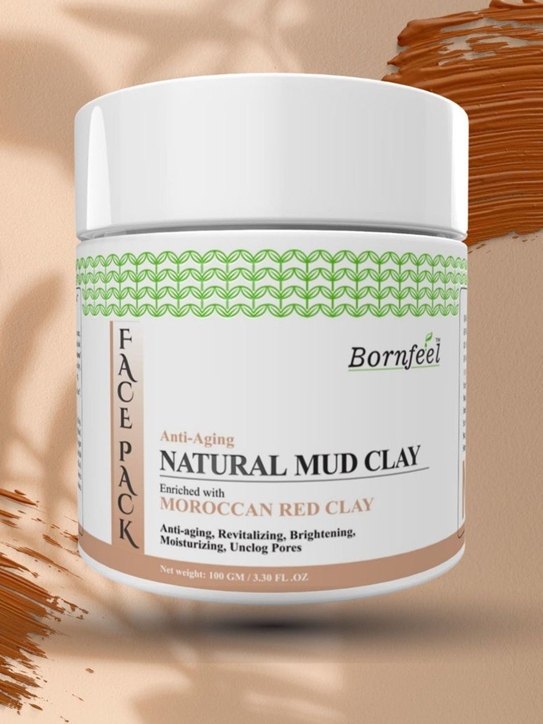 Bornfeel Anti Aging Natural Mud Clay With Moroccan Red Clay - 100 g
