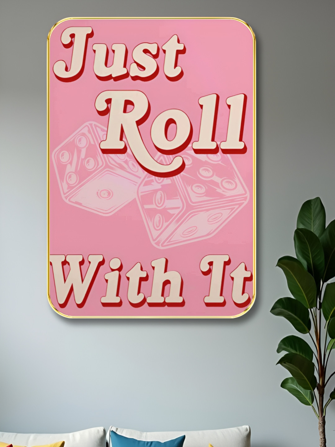 Livin'luxe Pink & Beige Just Roll With It Printed Wall Art