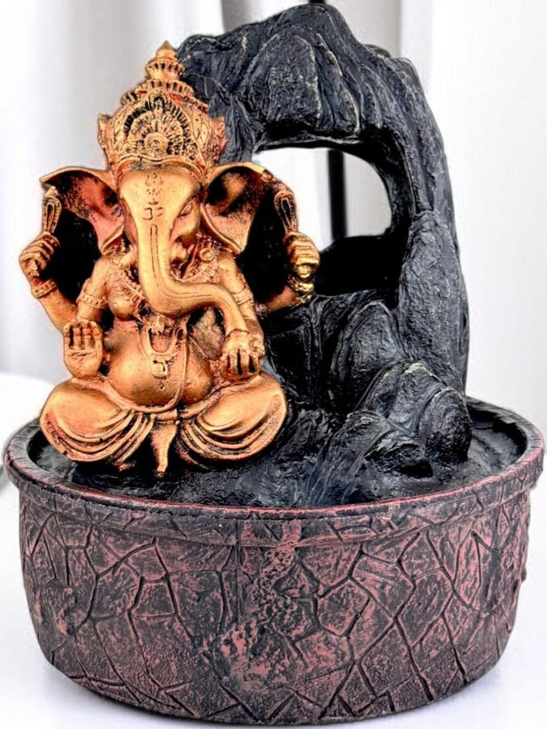 Go Hooked Gold And Black Lord Ganesha Waterfall Fountain with LED Light Fountain
